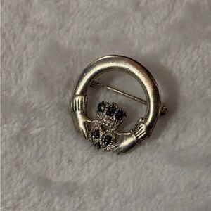 Sterling Silver Marcasite Claddagh Celtic Irish Brooch Lapel Pin